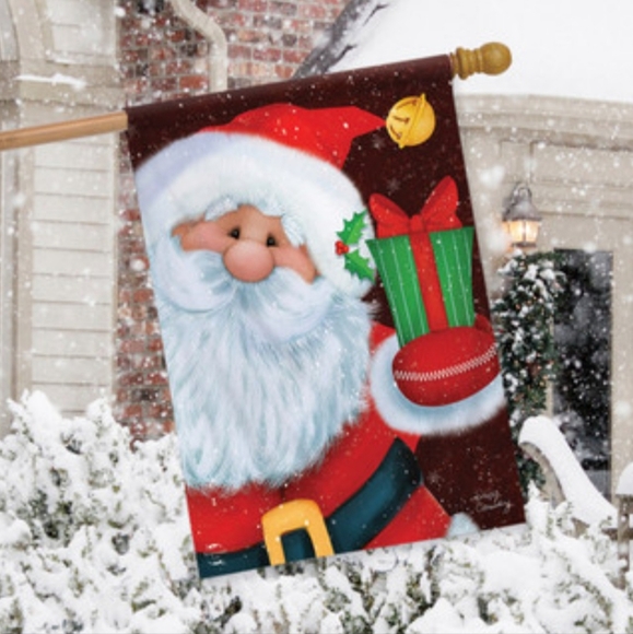 Santa with Present Briarwood Lane Christmas Premium House Flag 28" x 40" Large - Picture 2 of 4